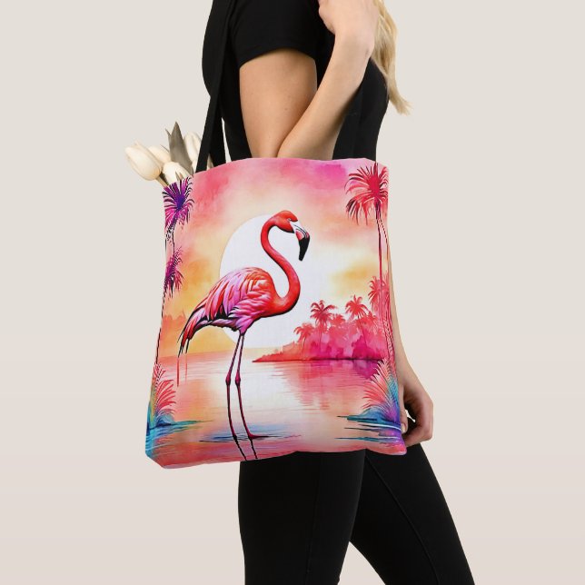 Tropical Flamingo Art Tote Bag (Close Up)