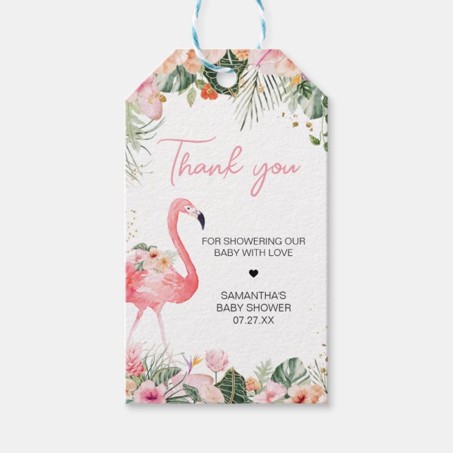 Tropical Flamingo Baby Shower Favour Tags (Front)
