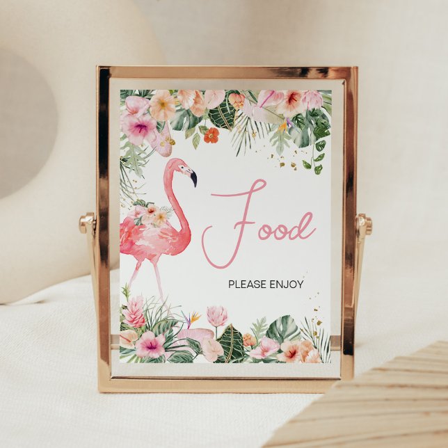 Tropical Flamingo Baby Shower Food Poster (Floral Flamingle Baby Shower Food Sign)