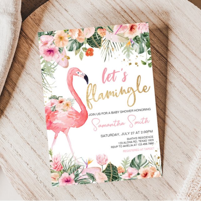Tropical Flamingo Baby Shower  Invitation (Floral Flamingle Baby Shower Invitation)
