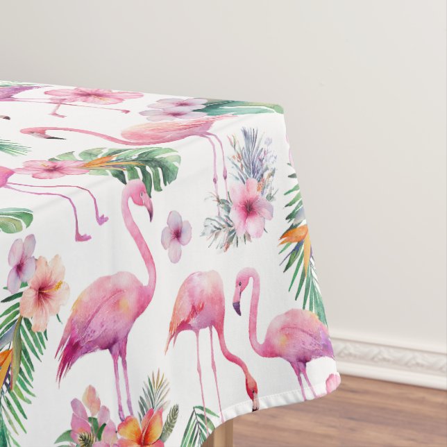 Tropical Flamingo Baby Shower Tablecloth (In Situ)