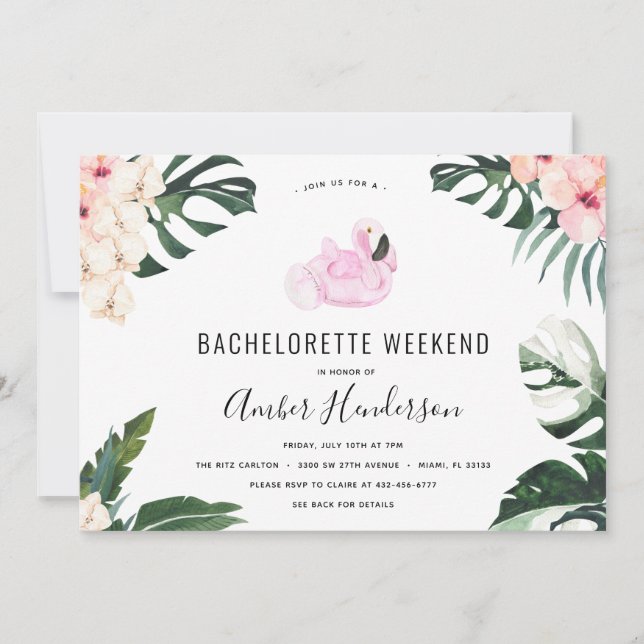 Tropical Flamingo Bachelorette Itinerary Invitation (Front)
