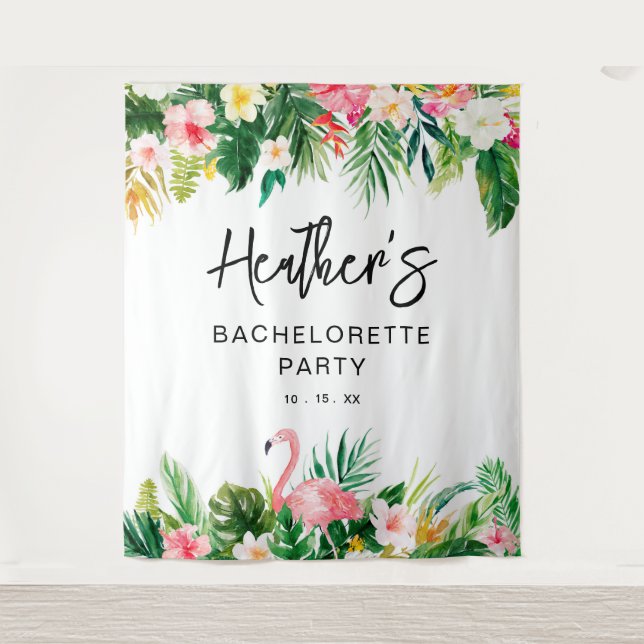 Tropical Flamingo Bachelorette Party Backdrop Tapestry (Front)