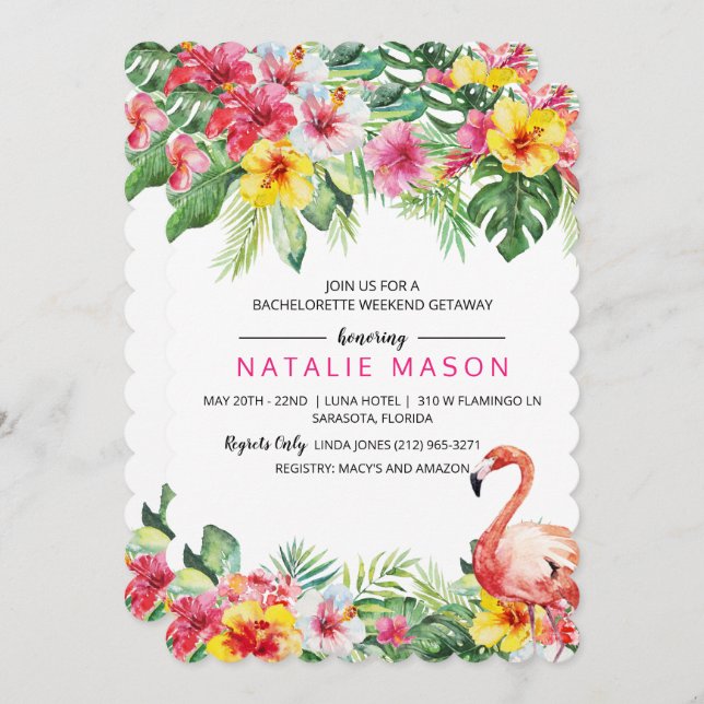 Tropical Flamingo Bachelorette Weekend Invitation (Front/Back)
