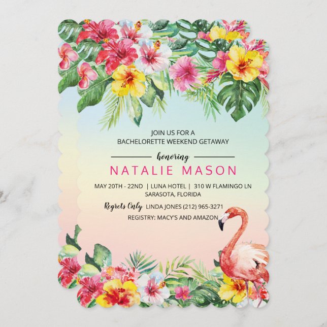 Tropical Flamingo Bachelorette Weekend Invitation (Front/Back)