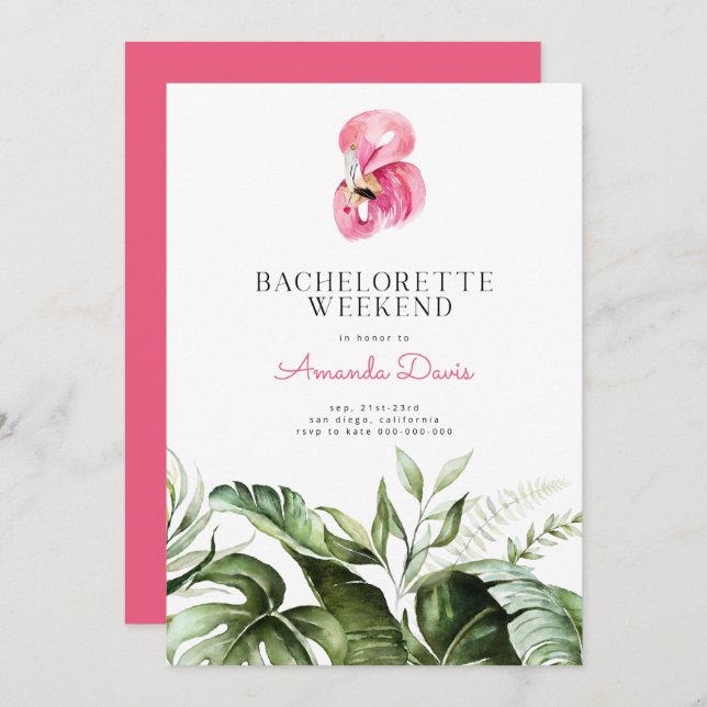 Tropical Flamingo Bachelorette Weekend Itinerary Invitation (Front/Back)