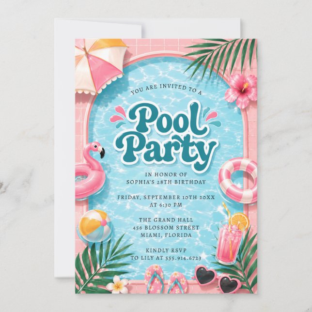 Tropical Flamingo Beach Party Invitation (Front)