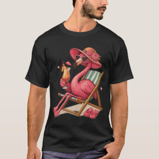 Tropical Flamingo Beach Vacation Design T-Shirt