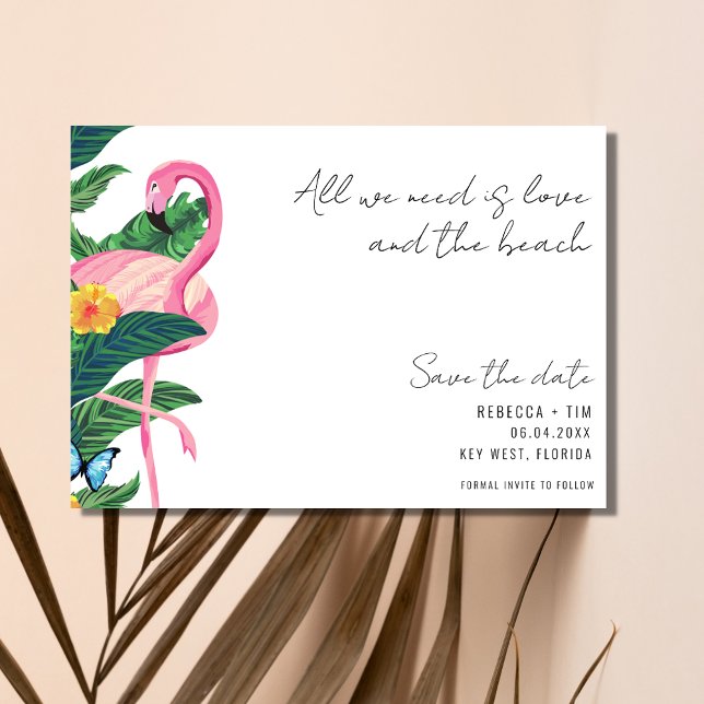Tropical Flamingo Beach Wedding Photo  Save The Date (Tropical Flamingo Beach Wedding Photo Save The Date)