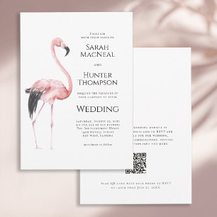 Tropical Flamingo Beach Wedding QR code Invitation