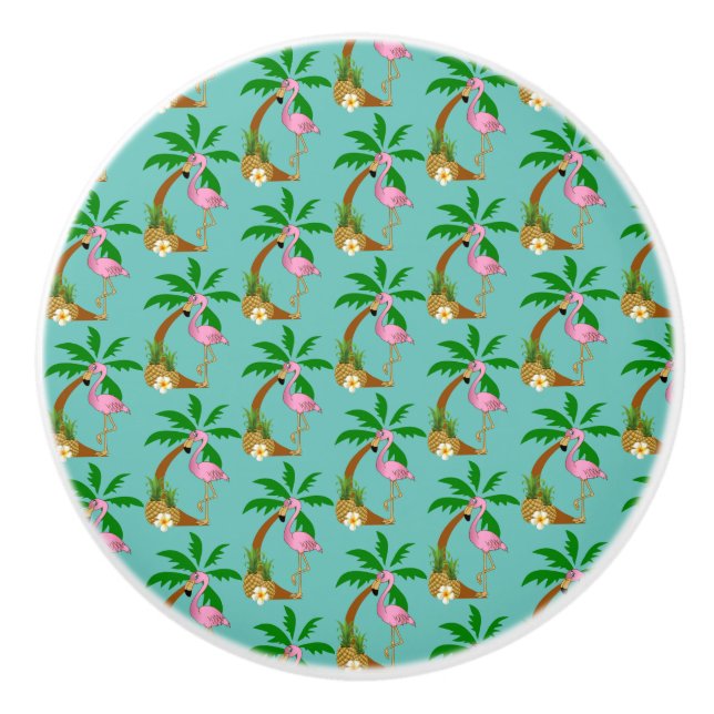 Tropical Flamingo Birds Ceramic Knob (Front)