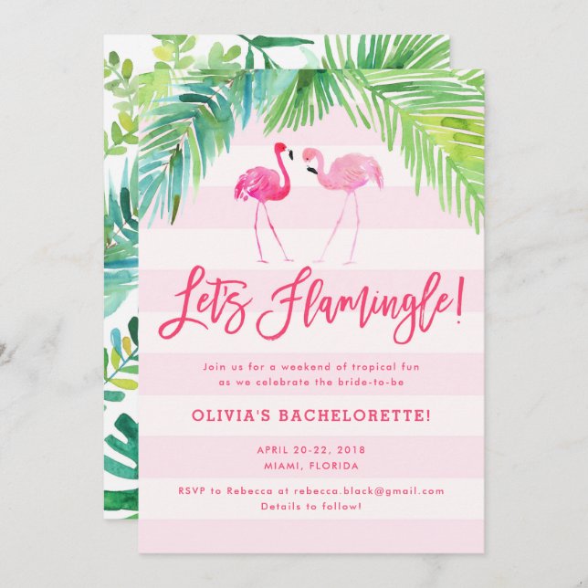 Tropical Flamingo Birthday or Bachelorette Invite (Front/Back)