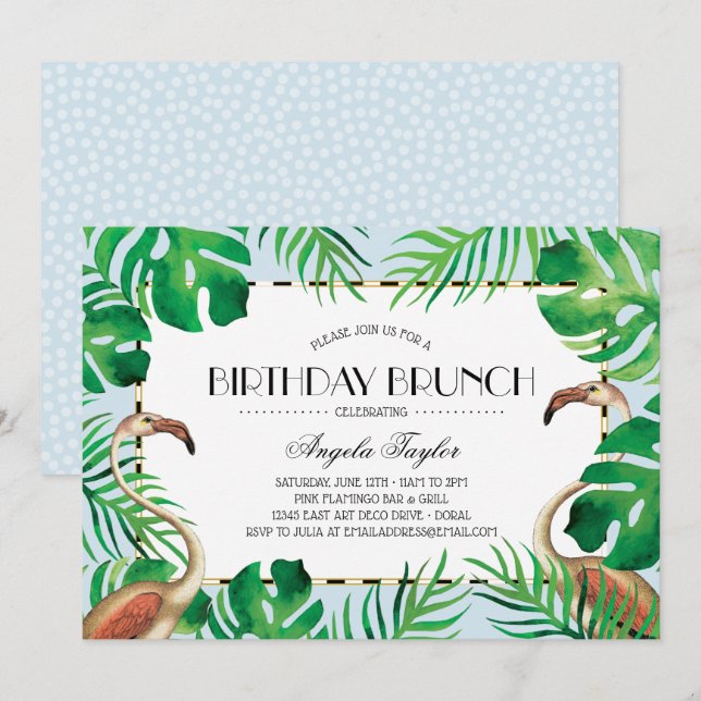 Tropical Flamingo Blue Birthday Invitation (Front/Back)