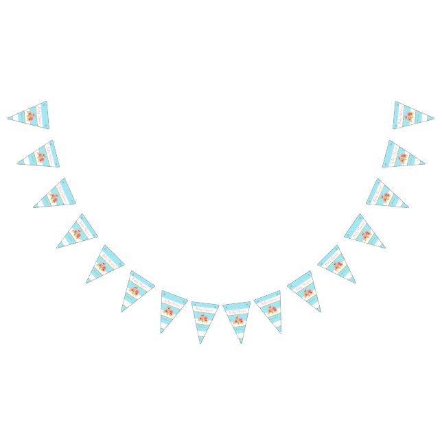Tropical Flamingo Blue Stripe Baby Shower Bunting (All)