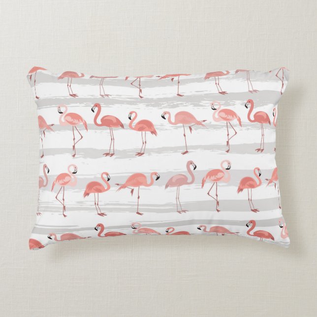 Tropical Flamingo Blue Stripes Pattern Decorative Cushion (Front)