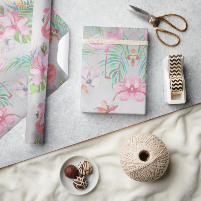 Tropical Flamingo Botanical Baby Shower Wrapping Paper (Crafts)