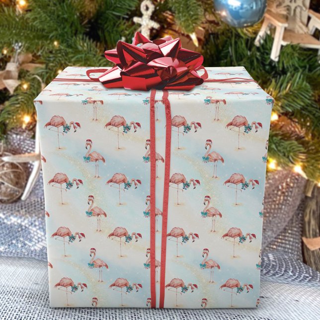 Tropical Flamingo Christmas Beach Wrapping Paper (Creator Uploaded)