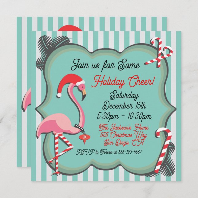 Tropical Flamingo Christmas Party Invitation (Front/Back)