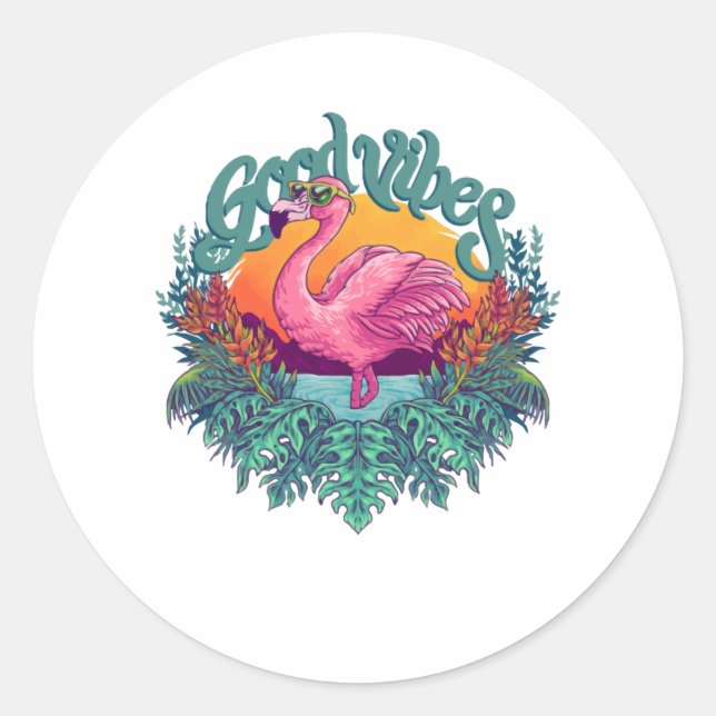 Tropical Flamingo Classic Round Sticker (Front)