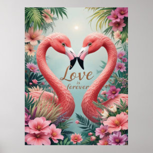 Tropical Flamingo Couple in Love Poster