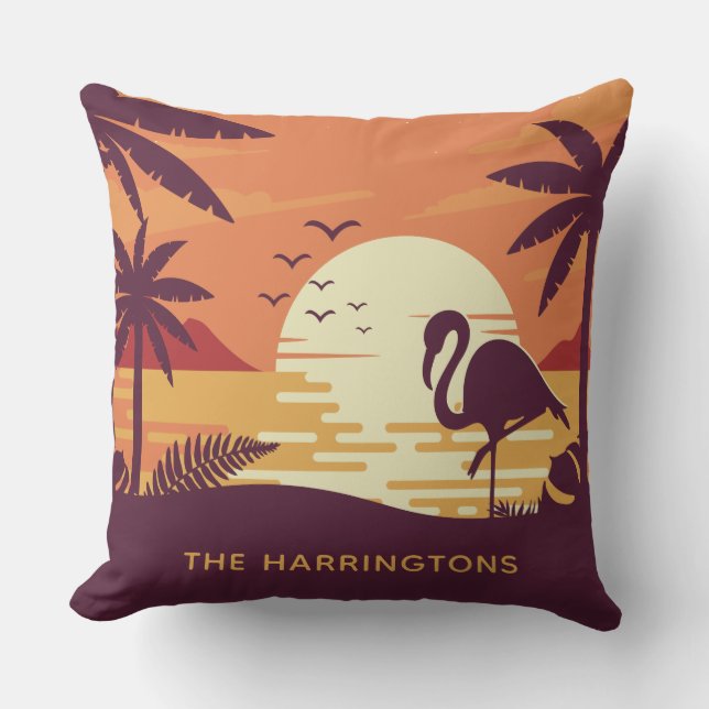 Tropical Flamingo custom name throw pillows (Front)