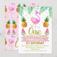Tropical Flamingo First Birthday Invitation