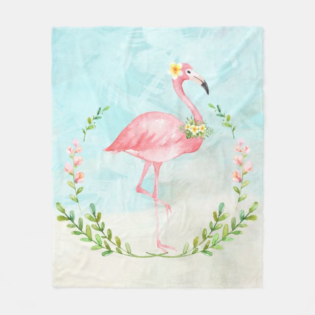 Tropical Flamingo Fleece Blanket (Front)