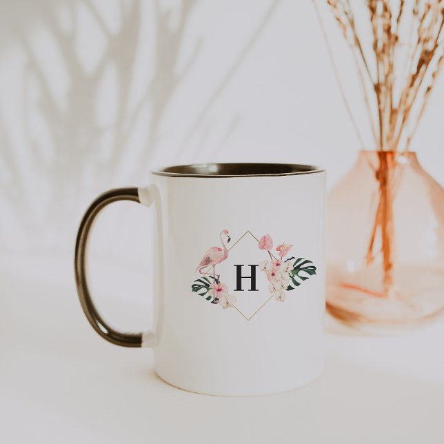 Tropical Flamingo Floral Monogram Coffee Mug (Creator Uploaded)