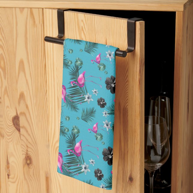 Tropical Flamingo Flower Jungle 1  Tea Towel (Thirds Fold)
