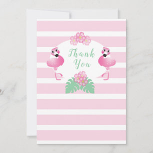 Tropical Flamingo Flowers Stripes Pink Thank You Card