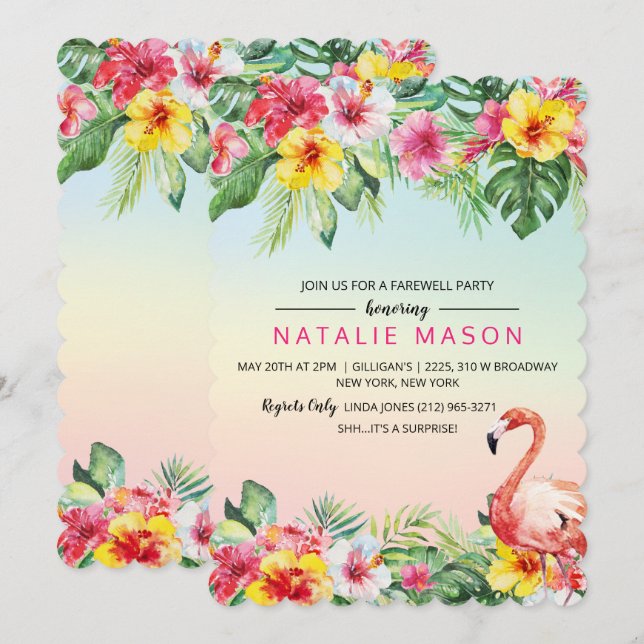 Tropical Flamingo Going Away Party Invitation (Front/Back)
