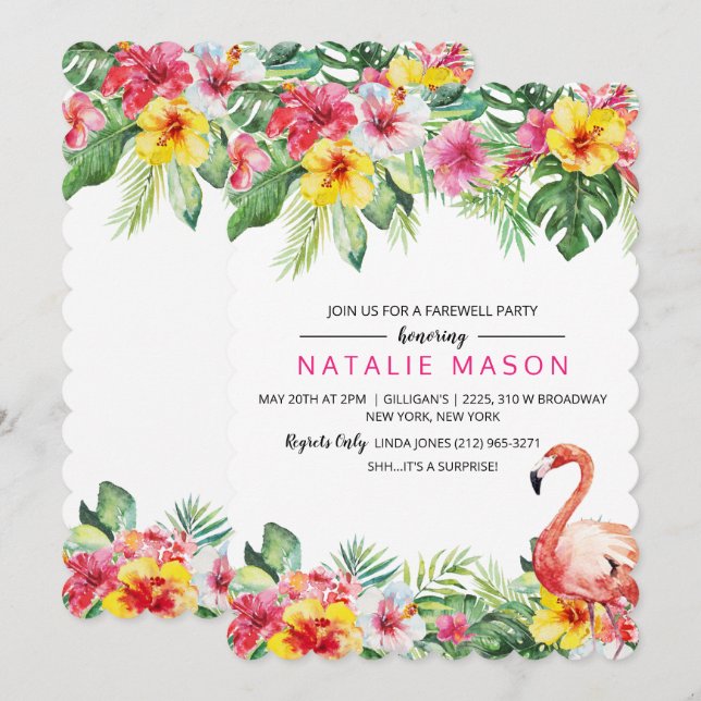 Tropical Flamingo Going Away Party Invitation (Front/Back)
