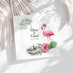 Tropical Flamingo Golden Frame Wedding  Napkin