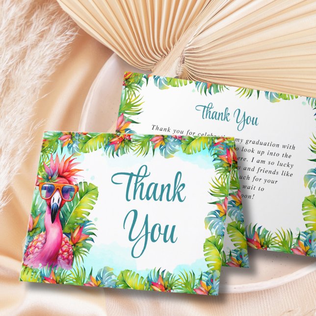 Tropical Flamingo Graduation Luau Thank You Card (Creator Uploaded)