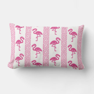 Tropical Flamingo - Greek Key Hot Pink & Pink Lumbar Cushion