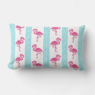 Tropical Flamingo - Greek Key Hot Pink & Turquoise Lumbar Cushion