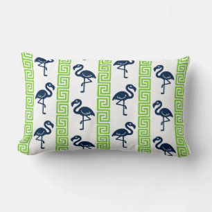 Tropical Flamingo - Greek Key Navy & Lime Lumbar Cushion