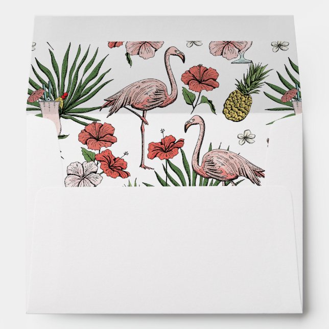 Tropical Flamingo, Hibiscus and Leaves Beach Envelope (Back (Bottom))