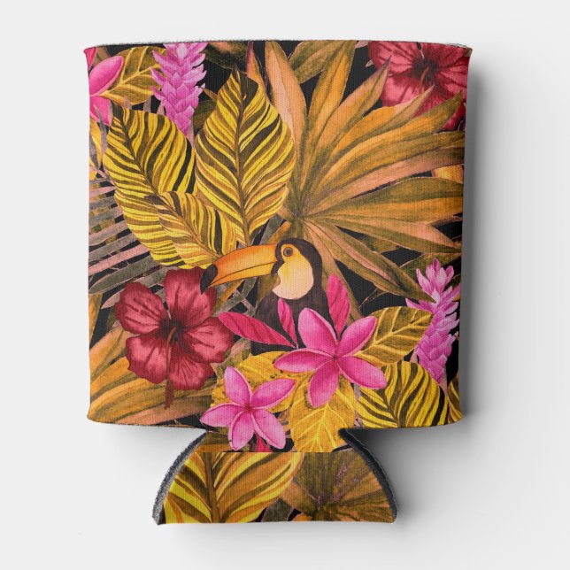 Tropical Flamingo: Hibiscus Summer Pattern Can Cooler (Front)