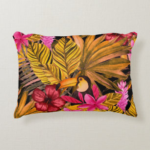 Tropical Flamingo: Hibiscus Summer Pattern Decorative Cushion