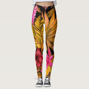 Tropical Flamingo: Hibiscus Summer Pattern Leggings