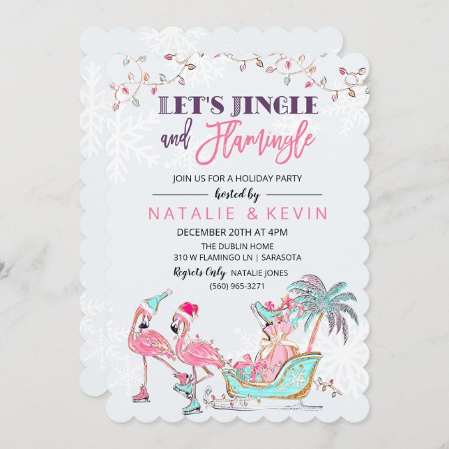 Tropical Flamingo Holiday Party Invitation (Front/Back)