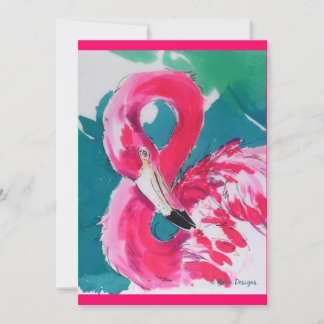 Tropical Flamingo Hot Pink Invite Card