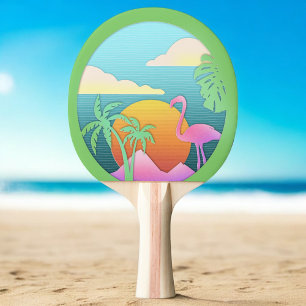 Tropical Flamingo island  Ping Pong Paddle