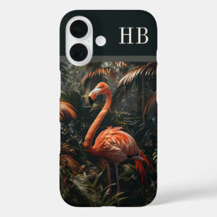 Tropical Flamingo Jungle Monogram Personalised iPhone 16 Case