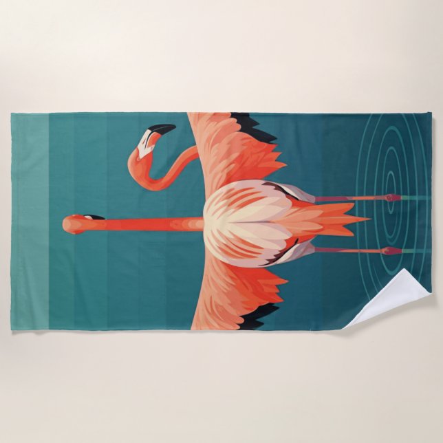 Tropical Flamingo Lagoon Beach Towel (Front)