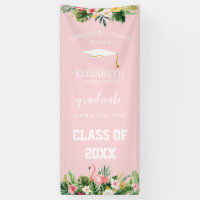 Tropical Flamingo & Leaves Graduation Door Banner