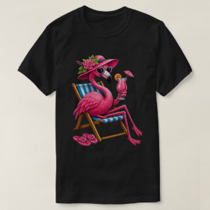 Tropical Flamingo Lounging in Beach Chair T-Shirt