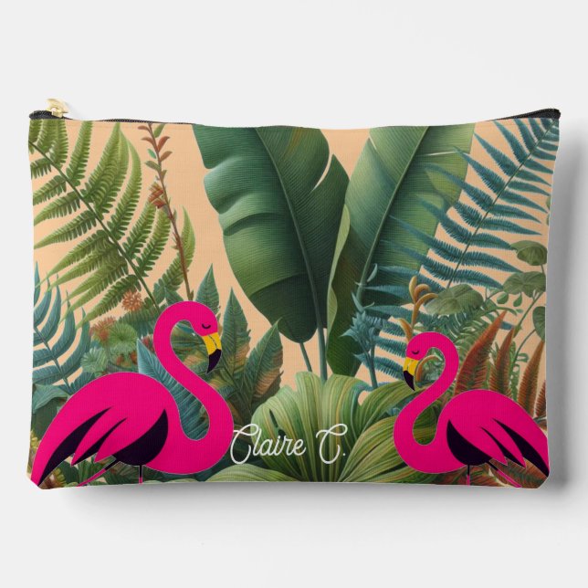Tropical Flamingo Moody Greenery Accessory Pouch (Front)
