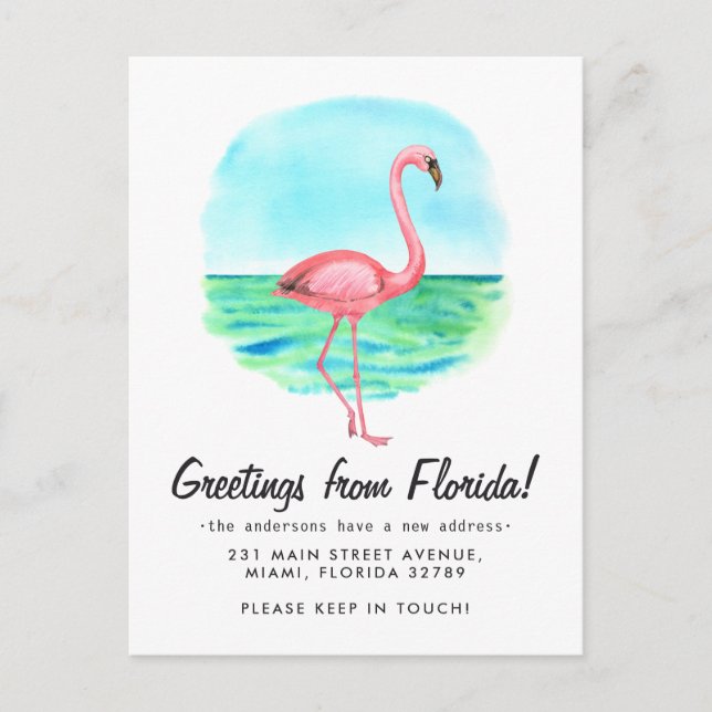 Tropical Flamingo Moved New Address Florida Moving Announcement Postcard (Front)
